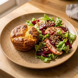 Kürbis-Käse-Soufflé mit lauwarmem Rote-Bete-Apfel-