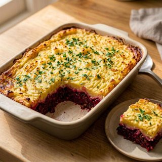 Rote-Bete-Linsen-Shepherd‘s-Pie mit Kartoffelkrust