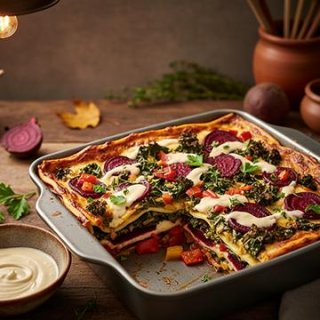 Bunte Winterlasagne mit Grünkohl & Roter Bete