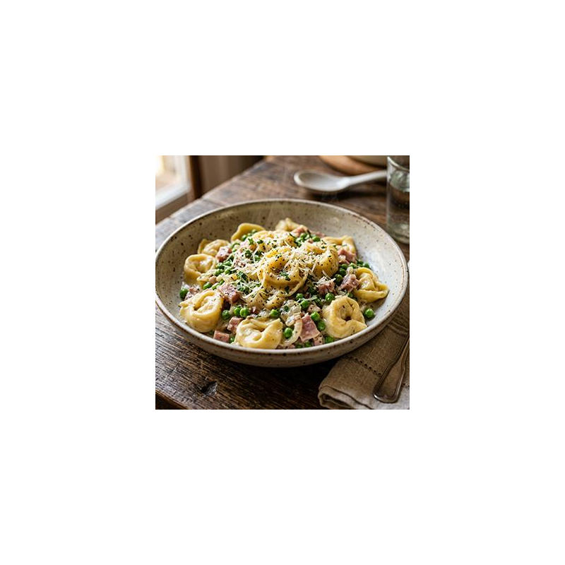 Tortellini mit Erbsen, Schinken und Sahnesoße