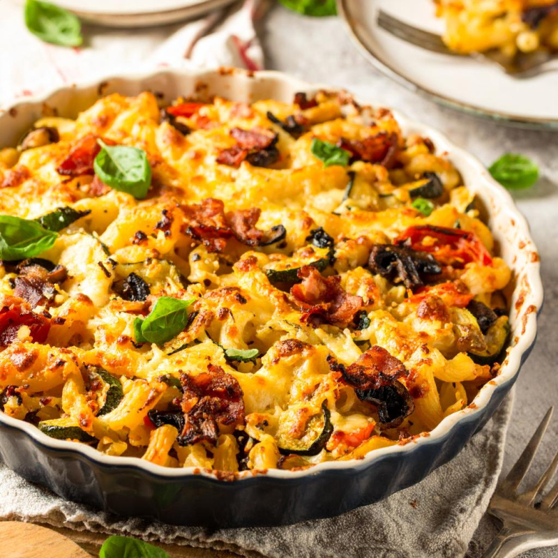 Makkaronipizza mit Speck