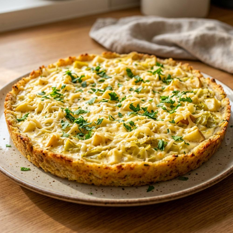 Spitzkohl-Käse-Pastete mit Apfel und Kartoffelkrus