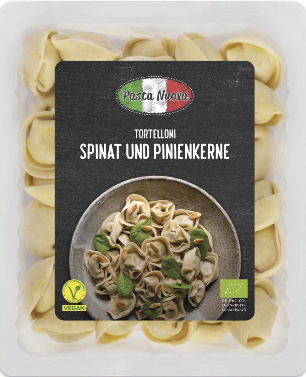 Tortelloni mit Spinat-Pinienkerne, vegan