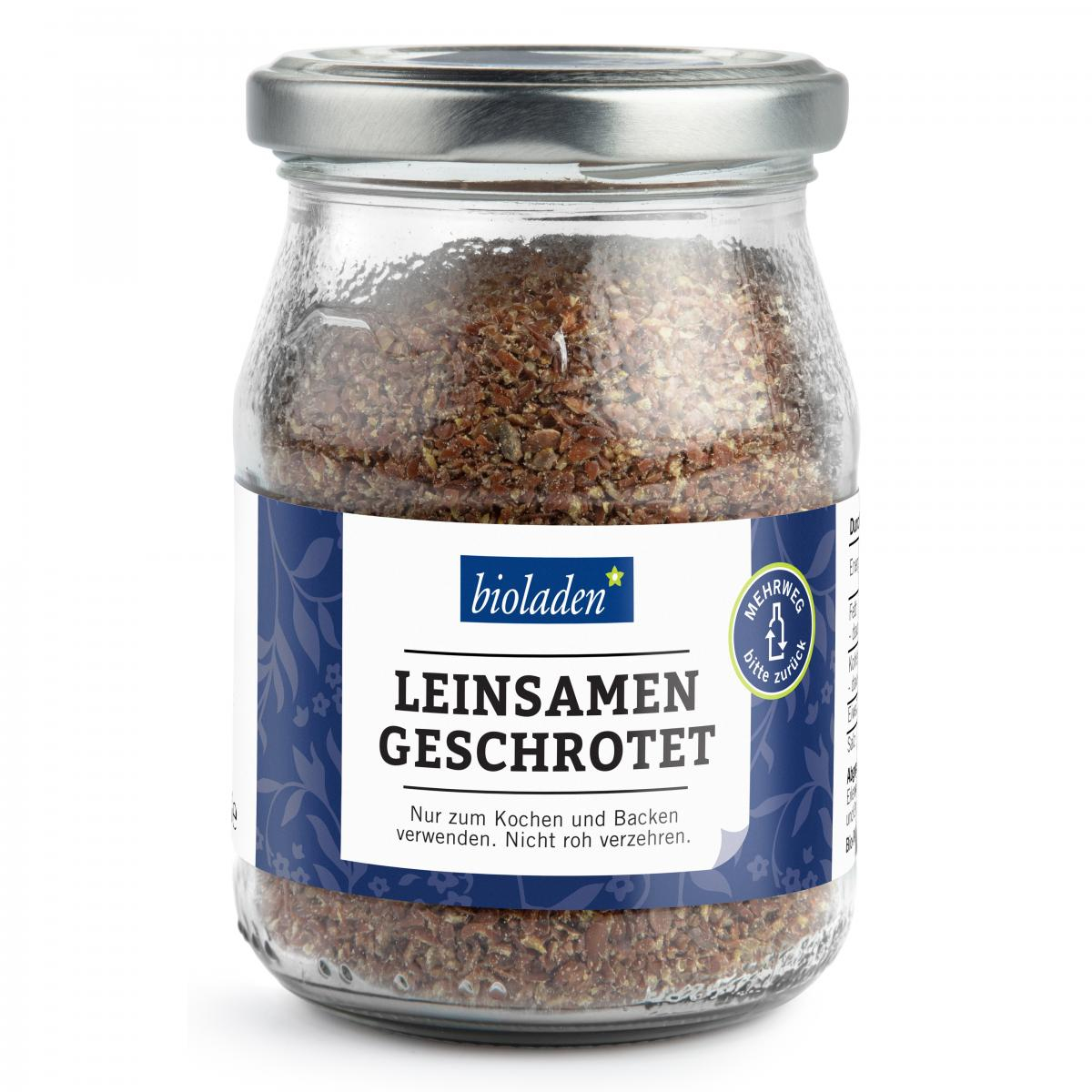 Leinsamen geschrotet im Pfandglas