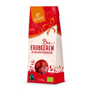 Erdbeeren in weißer Zitronen Beeren Schokolade